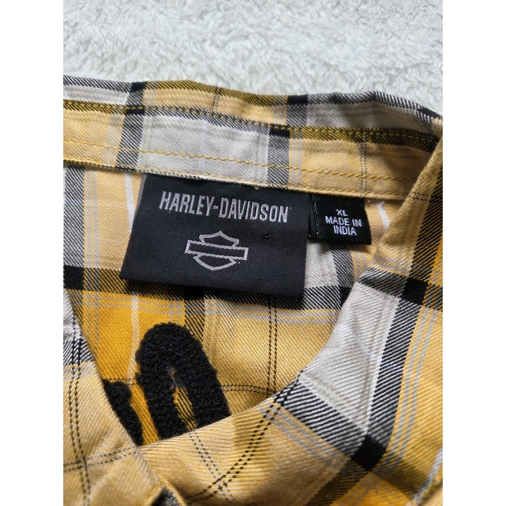 Harley-Davidson Women's XL Plaid Button Up Shirt Yellow Gray Flannel Embroidered - Picture 8 of 10